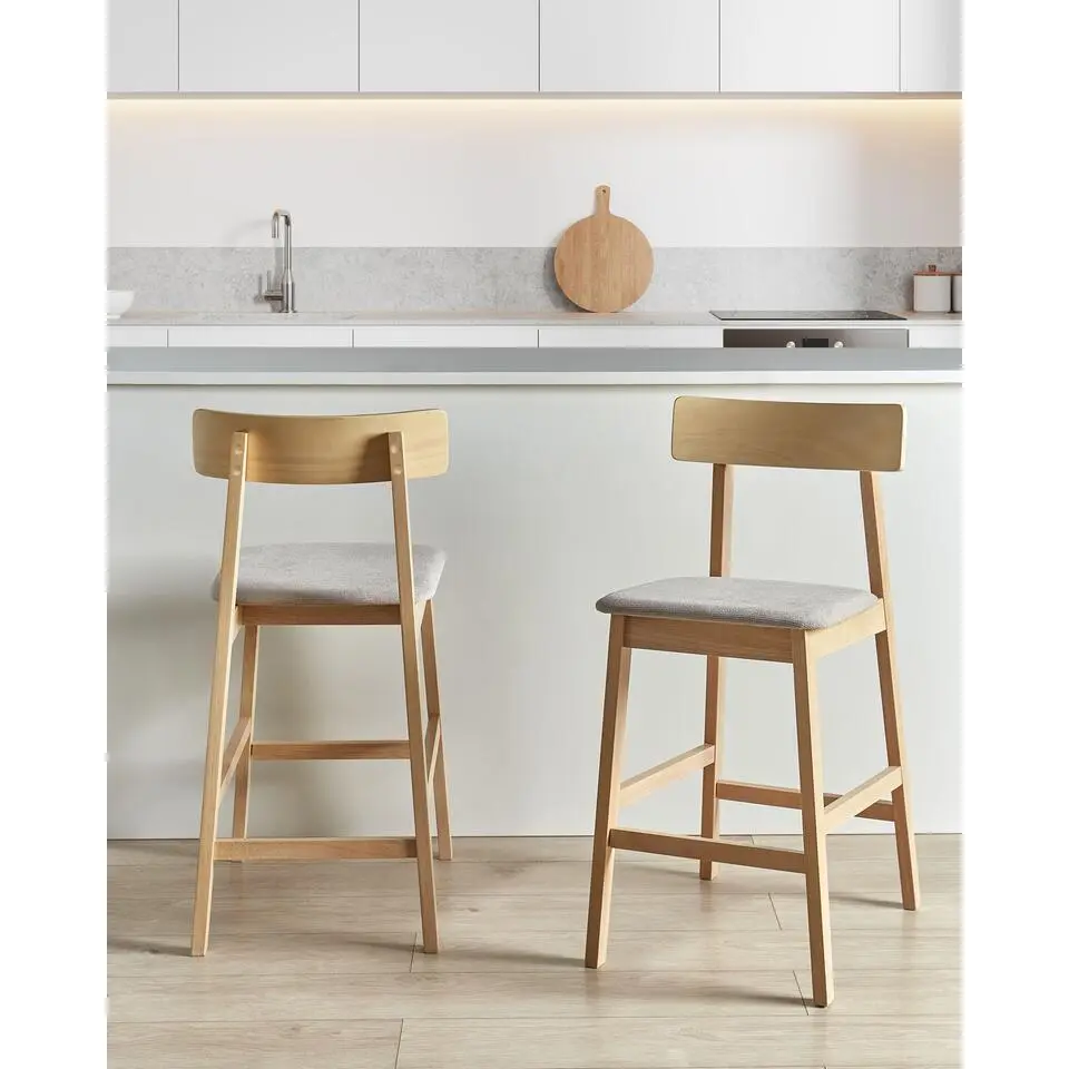 ISANTI - Barkruk set van 2 - Lichtbruin/Taupe - Rubberhout