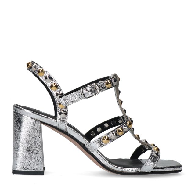 Zilveren sandalen met hak