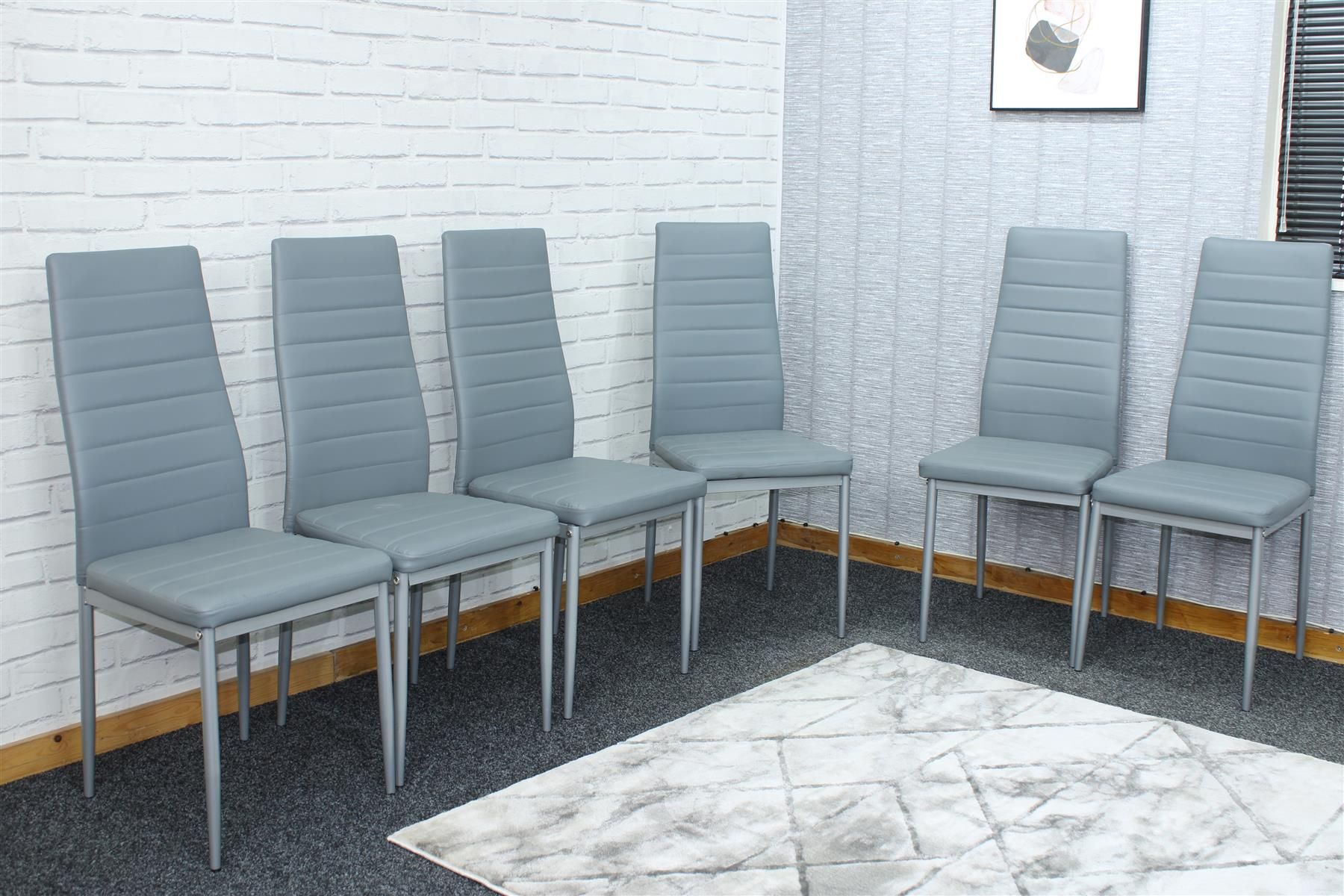KOSY KOALA Leather Dining Chairs Set of 6 Grey Kitchen Chairs