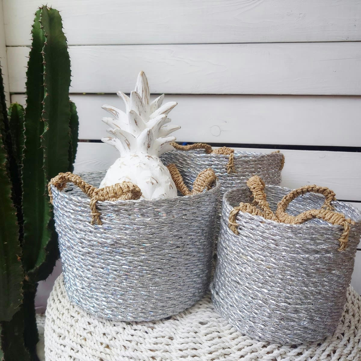 JEMEN - Paniers en jonc de mer, argent - lot de 3