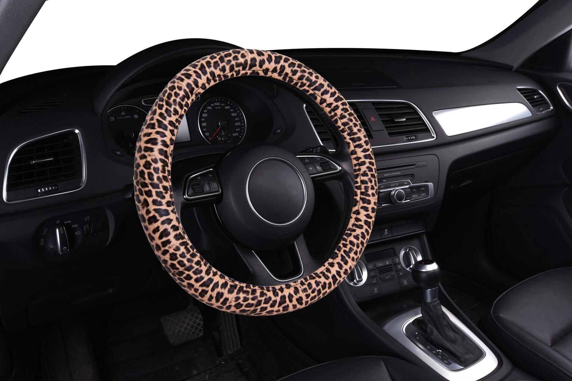 AutoTrends Faux Leather Leopard Steering Wheel Cover