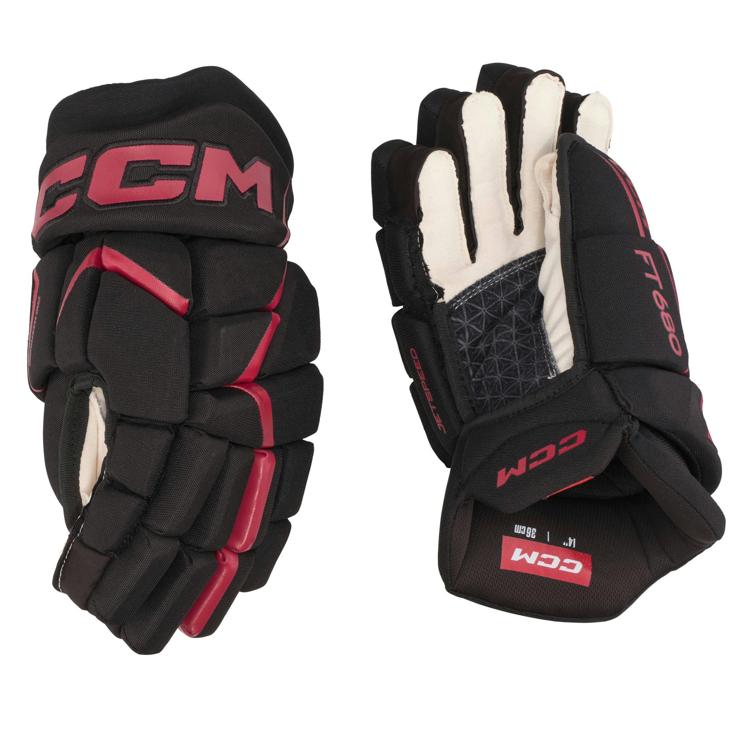 CCM Jetspeed FT680 Hockey Gloves, Junior, Black/Red, Assorted Sizes