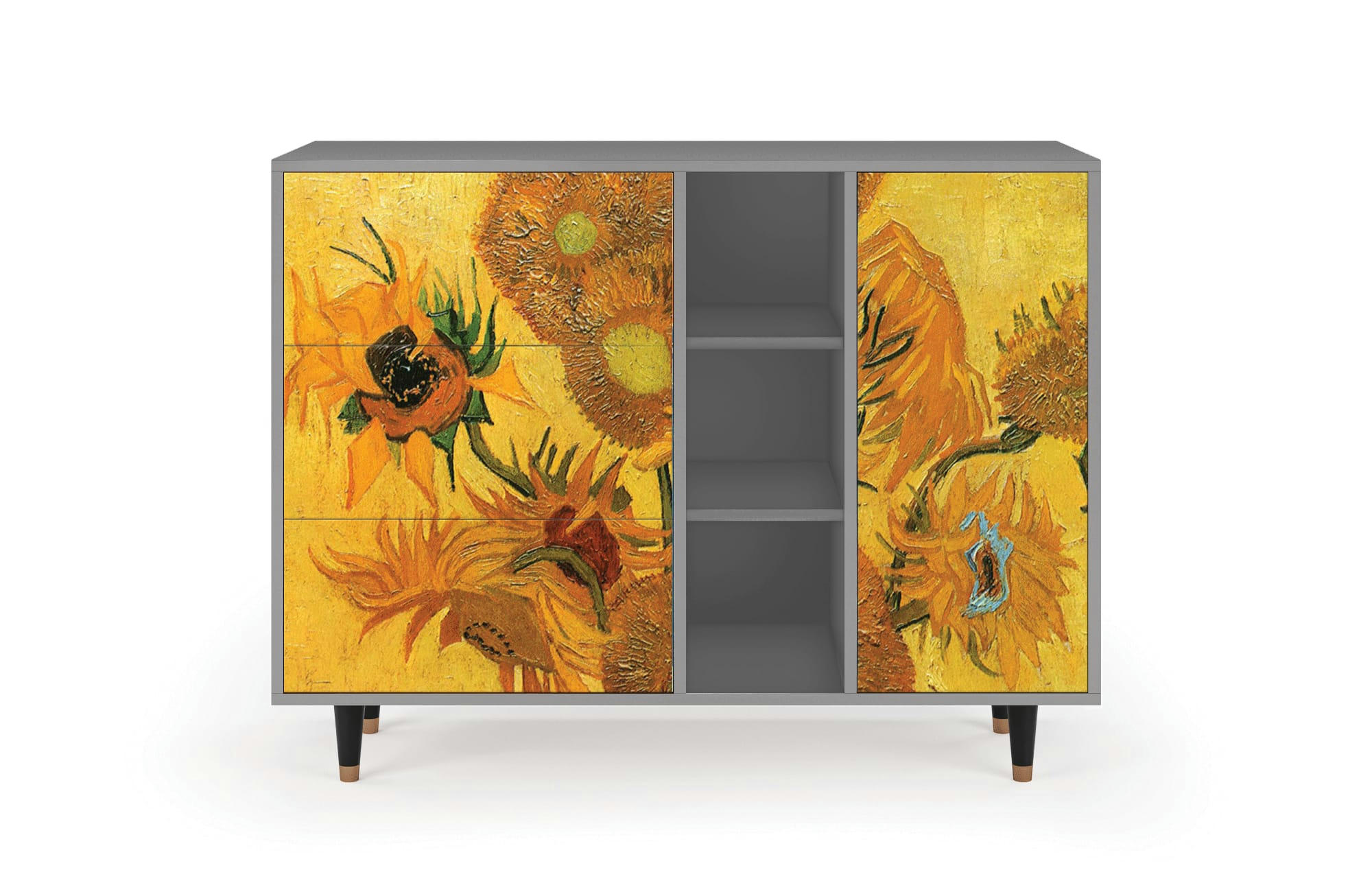 SUNFLOWERS BY VINCENT VAN GOGH - Buffet  jaune 3 tiroirs et 1 porte L 125 cm