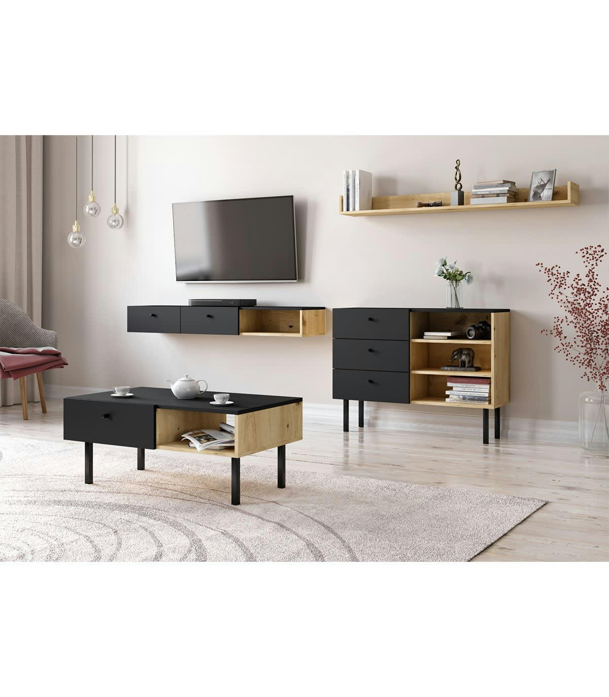 TULIA - Table basse 1 tiroir 1 niche L90 cm