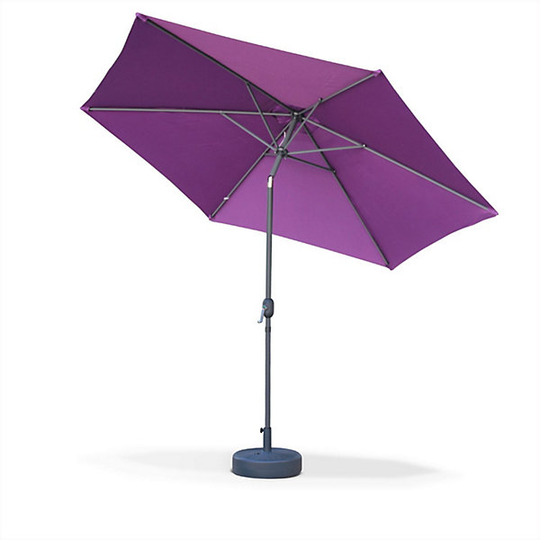 Parasol droit rond D.300cm - Touquet Prune - mât central en aluminium orientable et manivelle d'ouverture