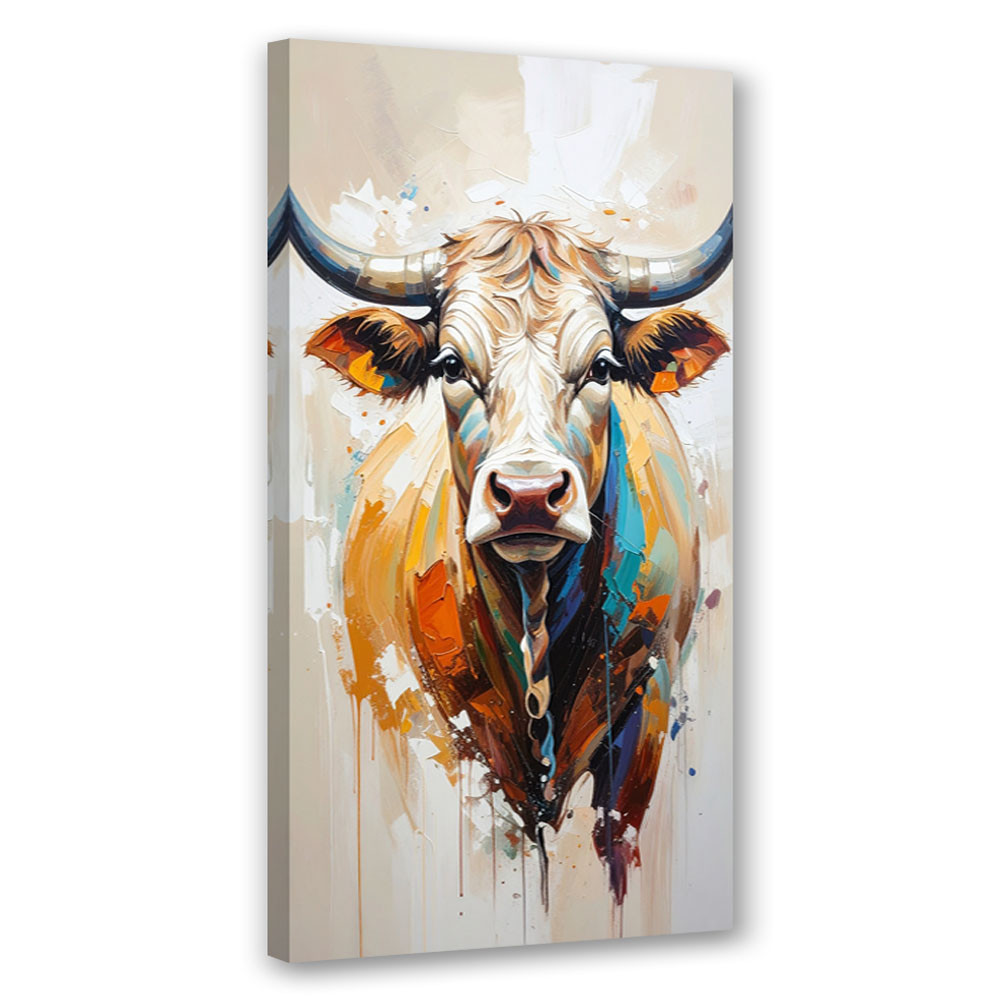 Feeby Obraz nowoczesny do salonu, Kolorowa Krowa imitacja farby 40x80