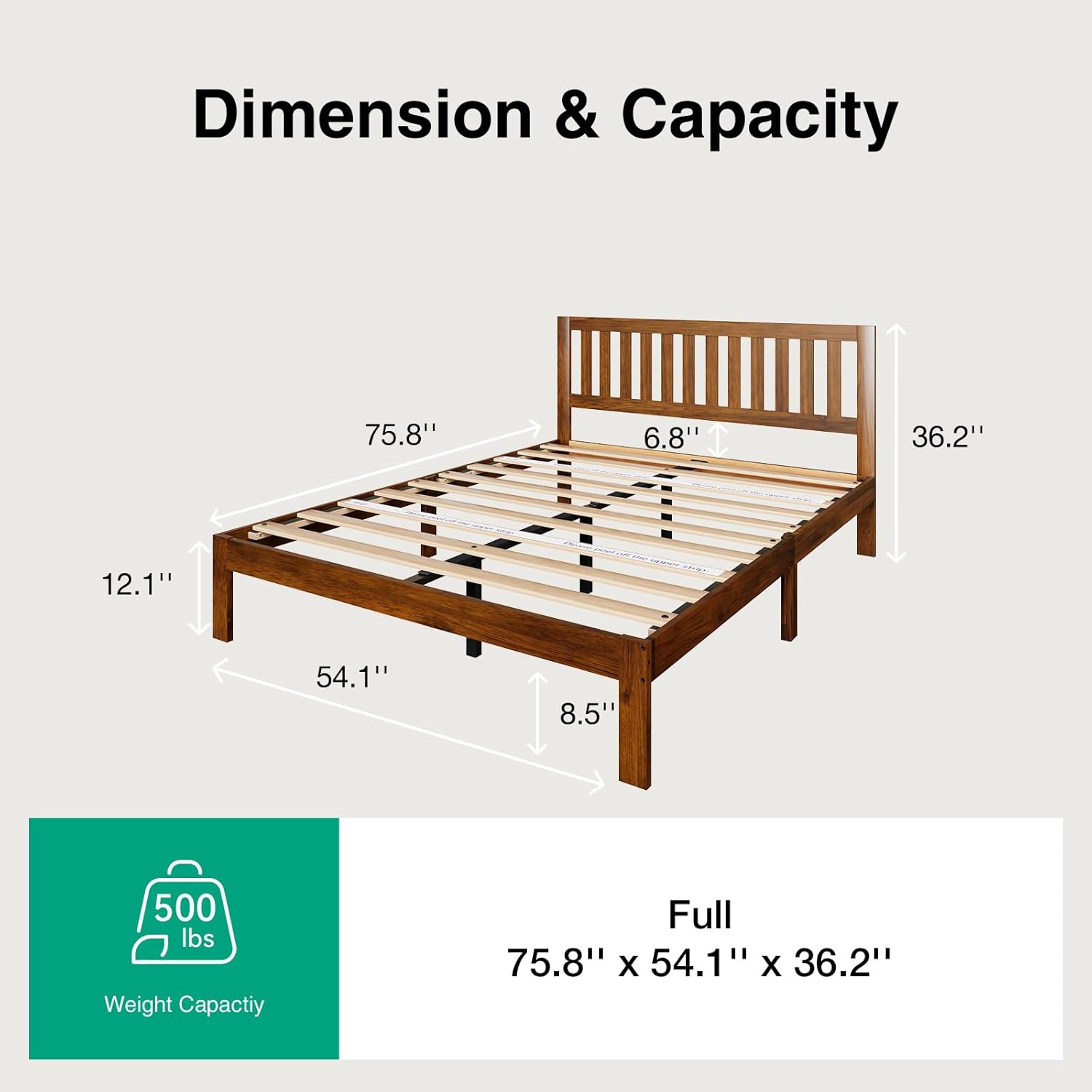 Novilla 12 Inch Full Size Bed Frame Solid Wooden Full Bed Frames with Headboard Wooden Classic Bed Frame Foundation, No Box Spring Needed, Easy Assembly, Walnut