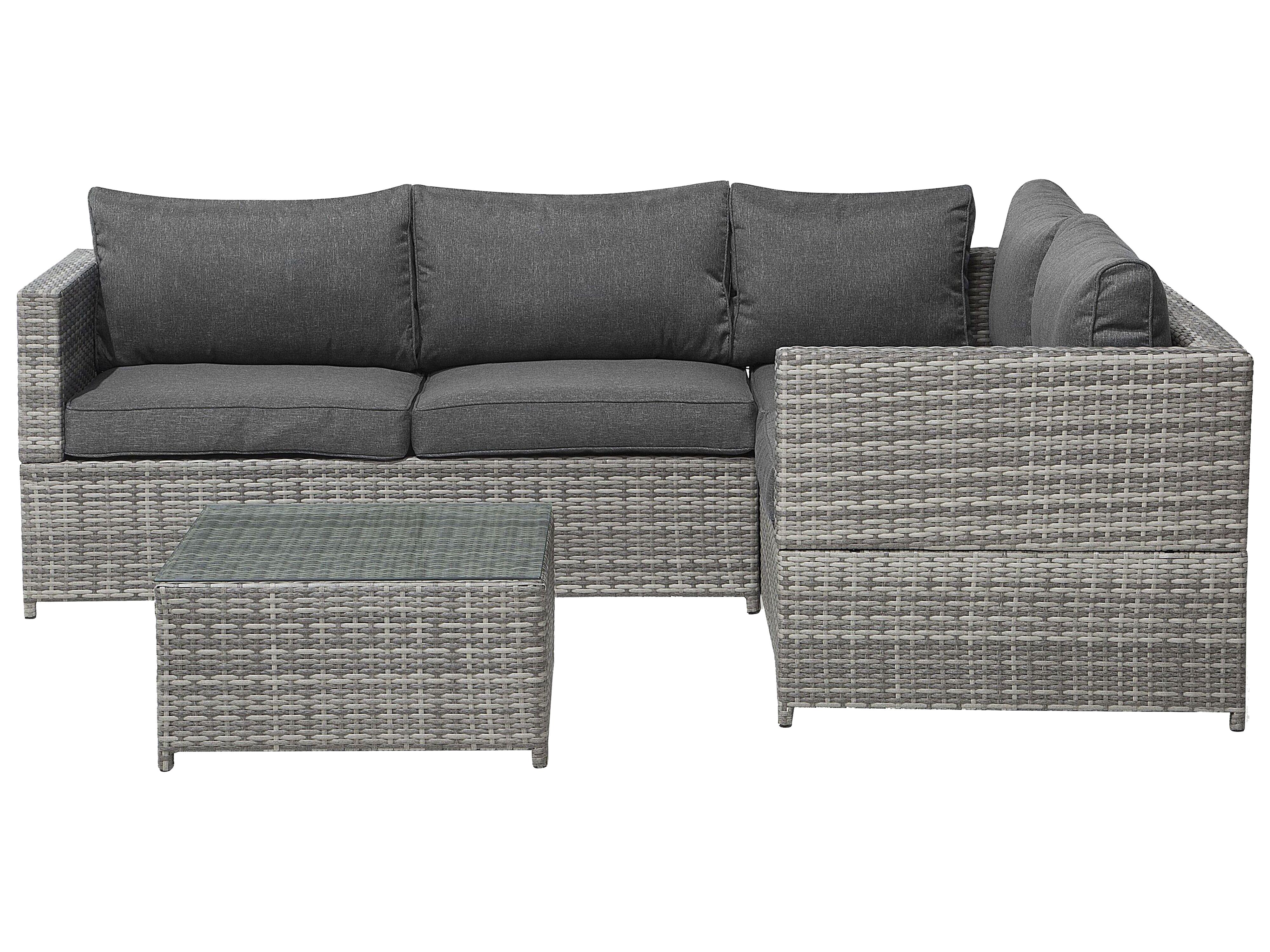 Garden Corner Sofa with Table 4 Seater AVOLA Left Hand PE Rattan Grey