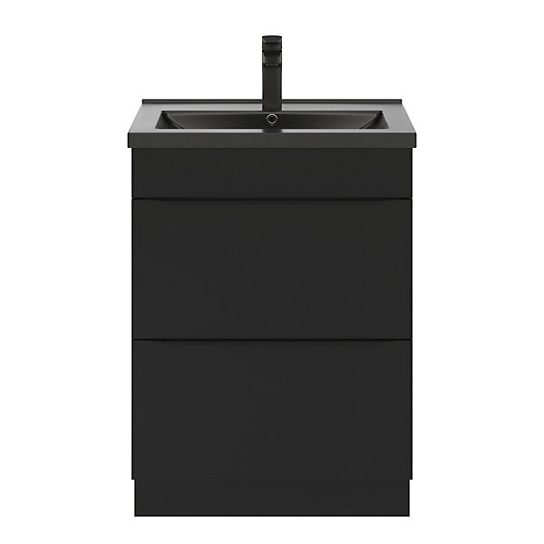 Meuble vasque à poser noir mat l.60 cm Imandra   plan vasque noir céramique Nira, GoodHome