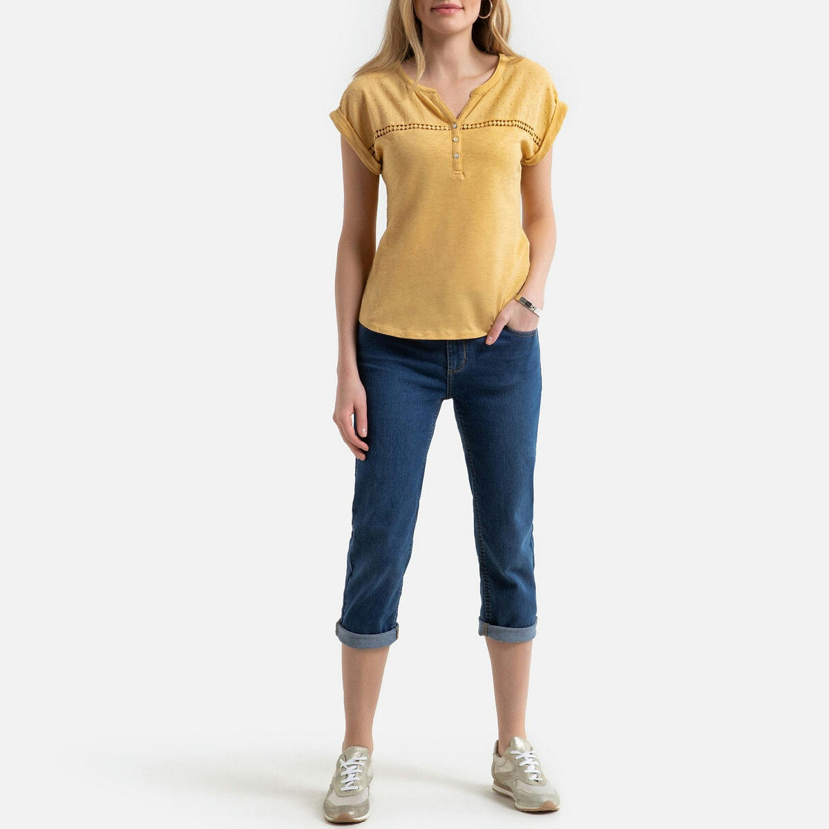 Jean pantacourt denim stretch