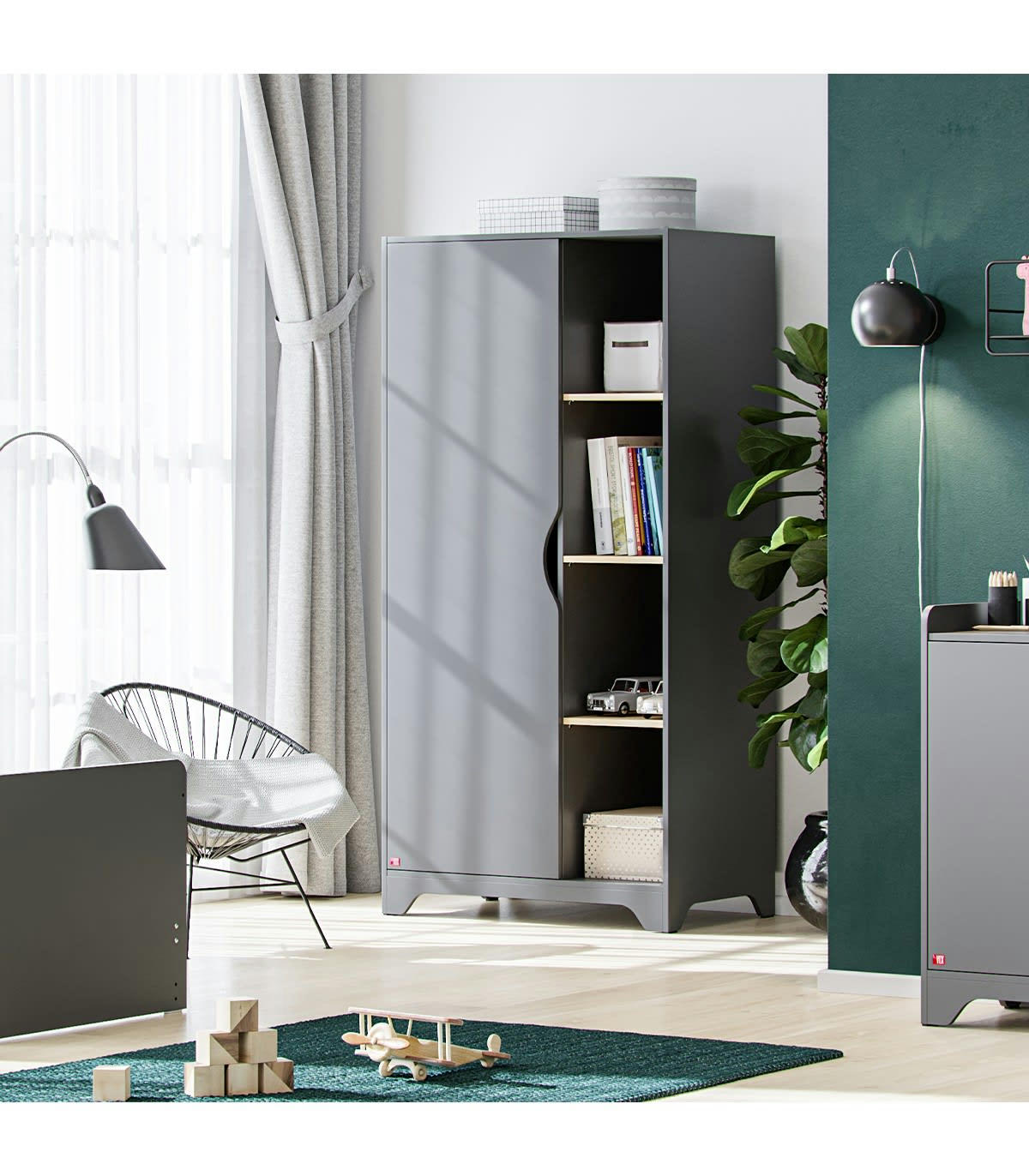 LEAF - Armoire 1 Porte et 3 Étagères Ouvertes L88.5 x H179.5cm