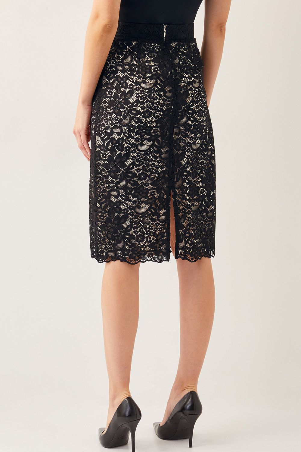 Monsoon Ria Lace Pencil Skirt Black