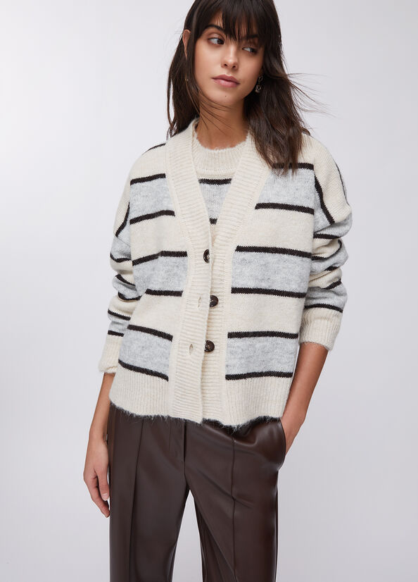 Cardigan a righe in lana e alpaca