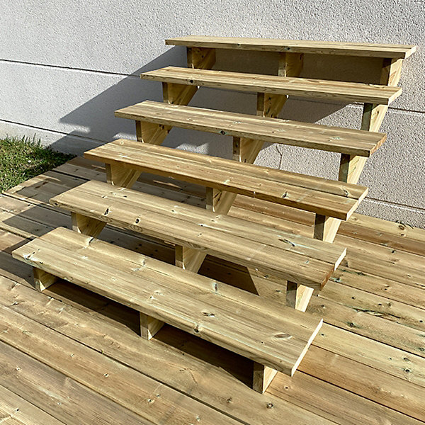 BERLIN Escalier extérieur bois 6 marches H 105cm L-140cm - sans contre marche