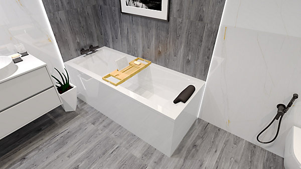 Baignoire rectangulaire 140 x 70 MODERN acrylique blanc, sans Habillage   Repose Tête   Pieds   Vidage à chromé