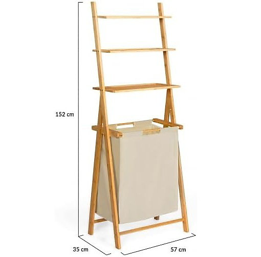 Panier à Linge Salle de bain 2 bacs Bambou avec étagères Tissu