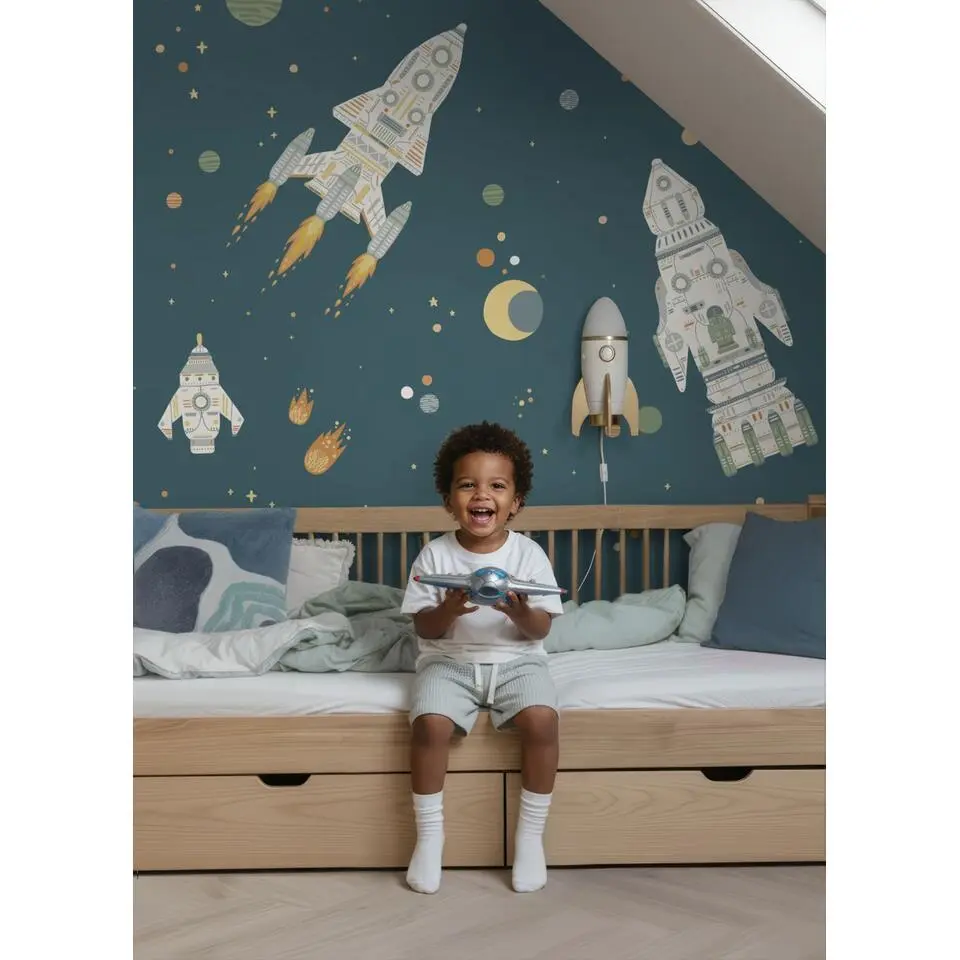 ESTAhome fotobehang planeten in de ruimte blauwgroen - 2.5 x 2.79 m