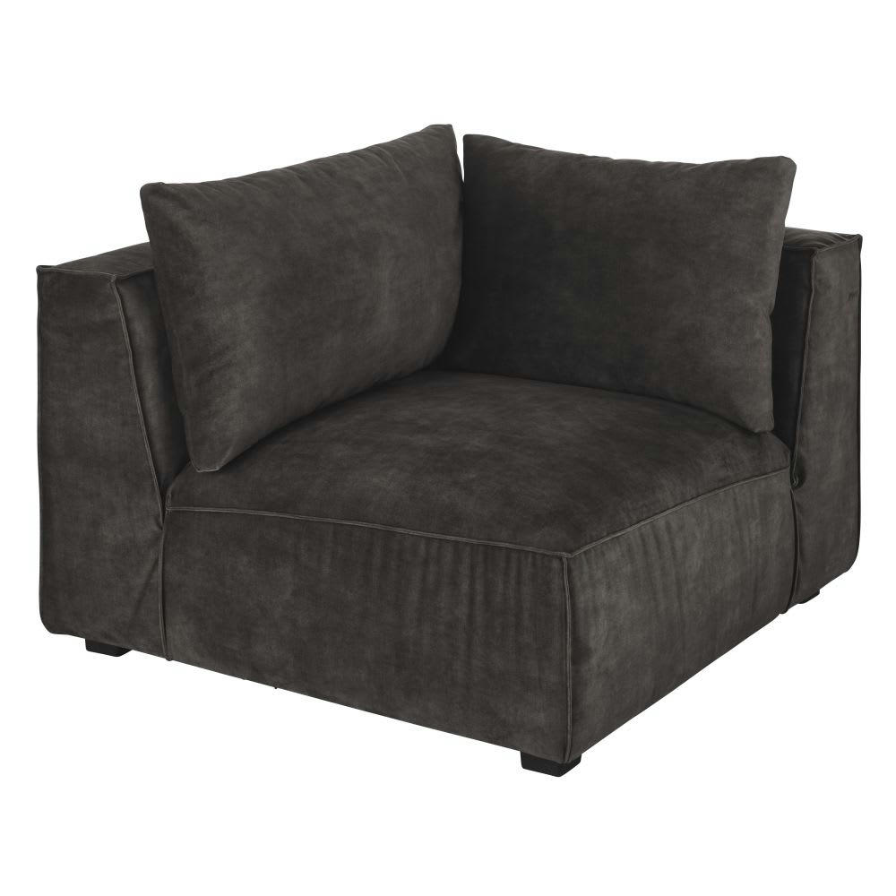 Barack - Angle pour canapé modulable en velours marbré gris foncé