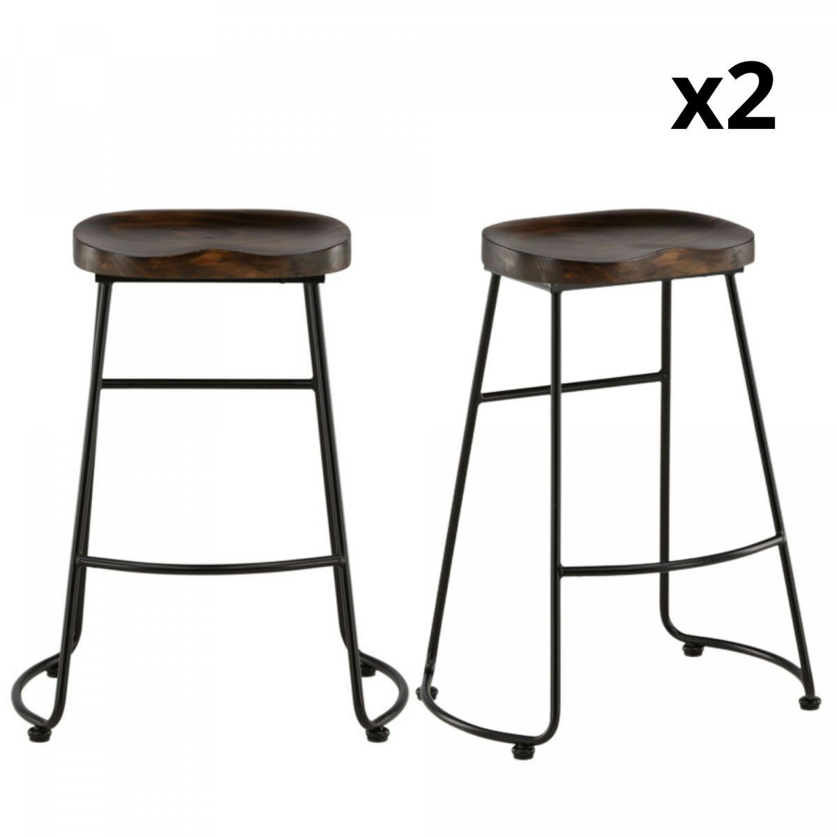TALLIN - Lot de 2 tabourets assise en bois massif