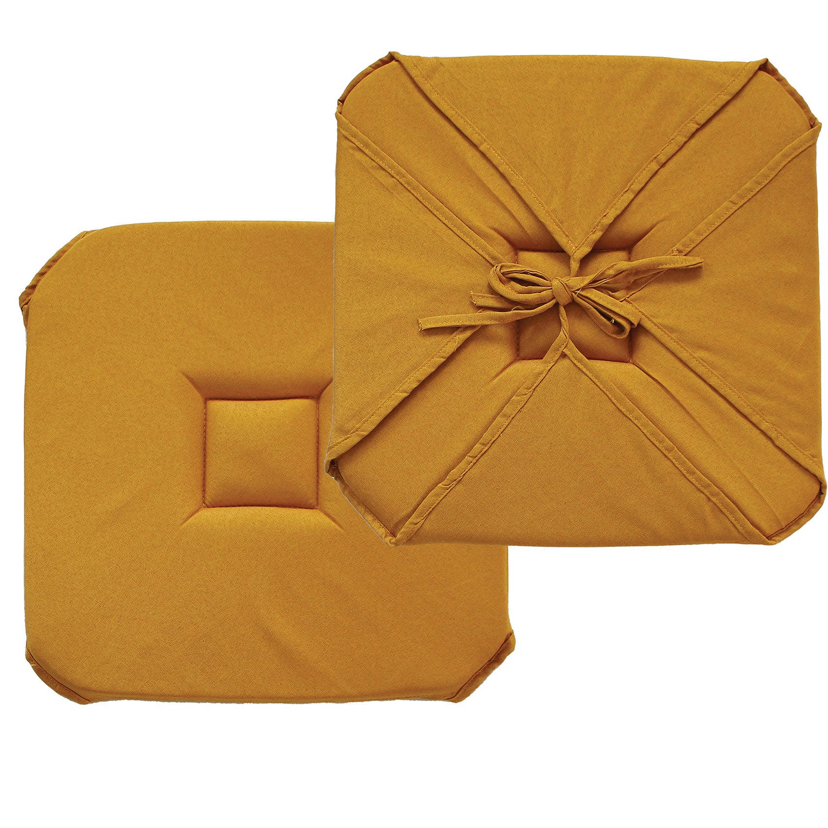 - Galette de chaise unie à rabats polyester jaune moutarde 40x40 cm