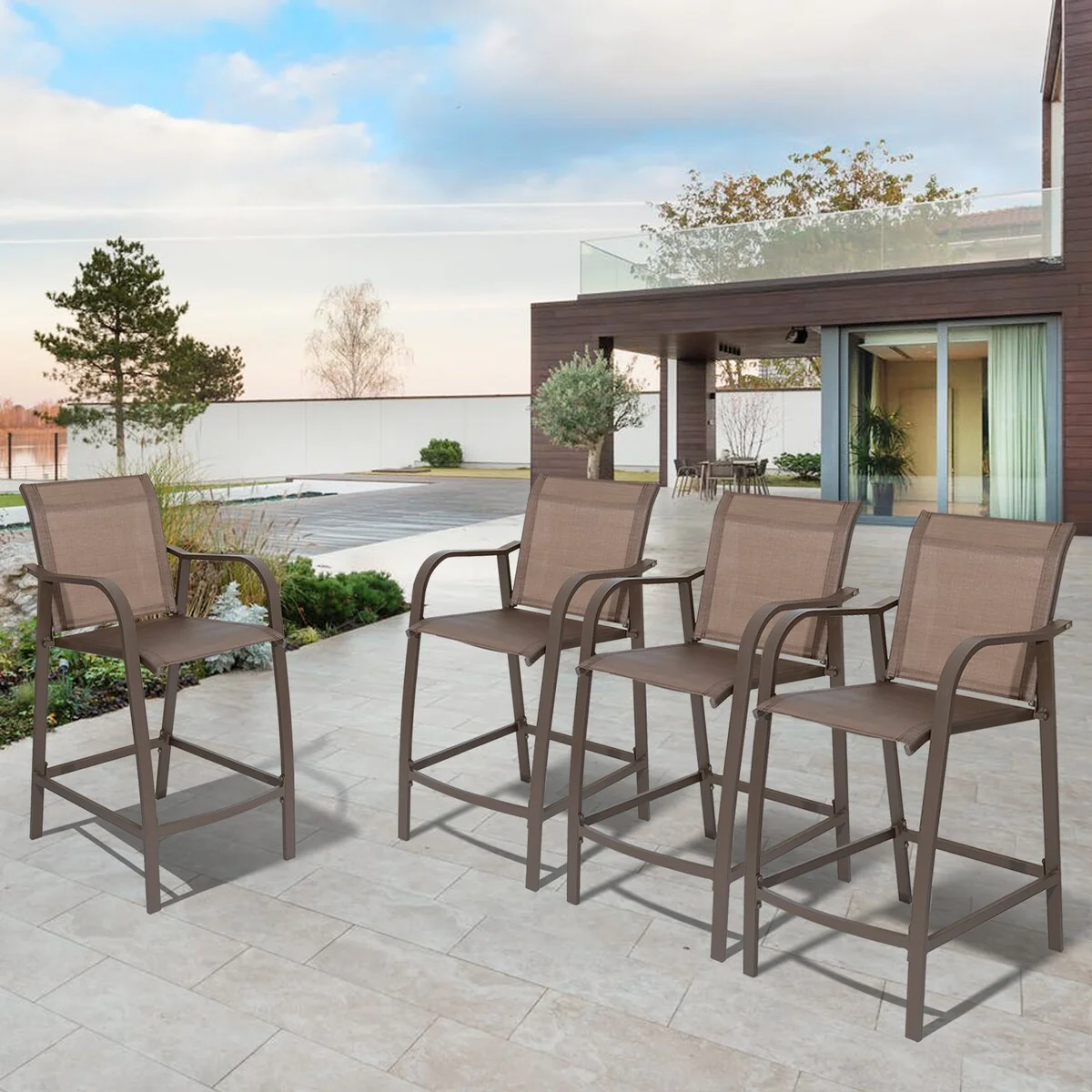 VredHom Outdoor Aluminum Bar Stool Set (Set of 4) - 21.7 '' L x 25.6 '' W x 43.7 '' H