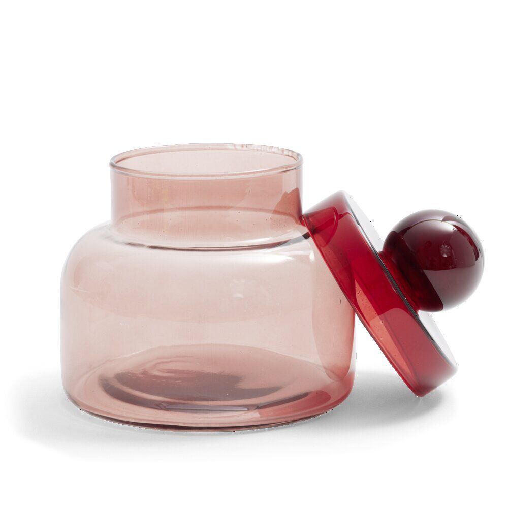 BoÎte en verre marron   couvercle rose Ø12xH16cm