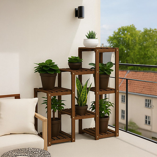 Hinoki - étagère à Plantes Jardinière 80x82x25 cm Porte-Pots Intérieur 7 Niveaux en Bois de Sapin
