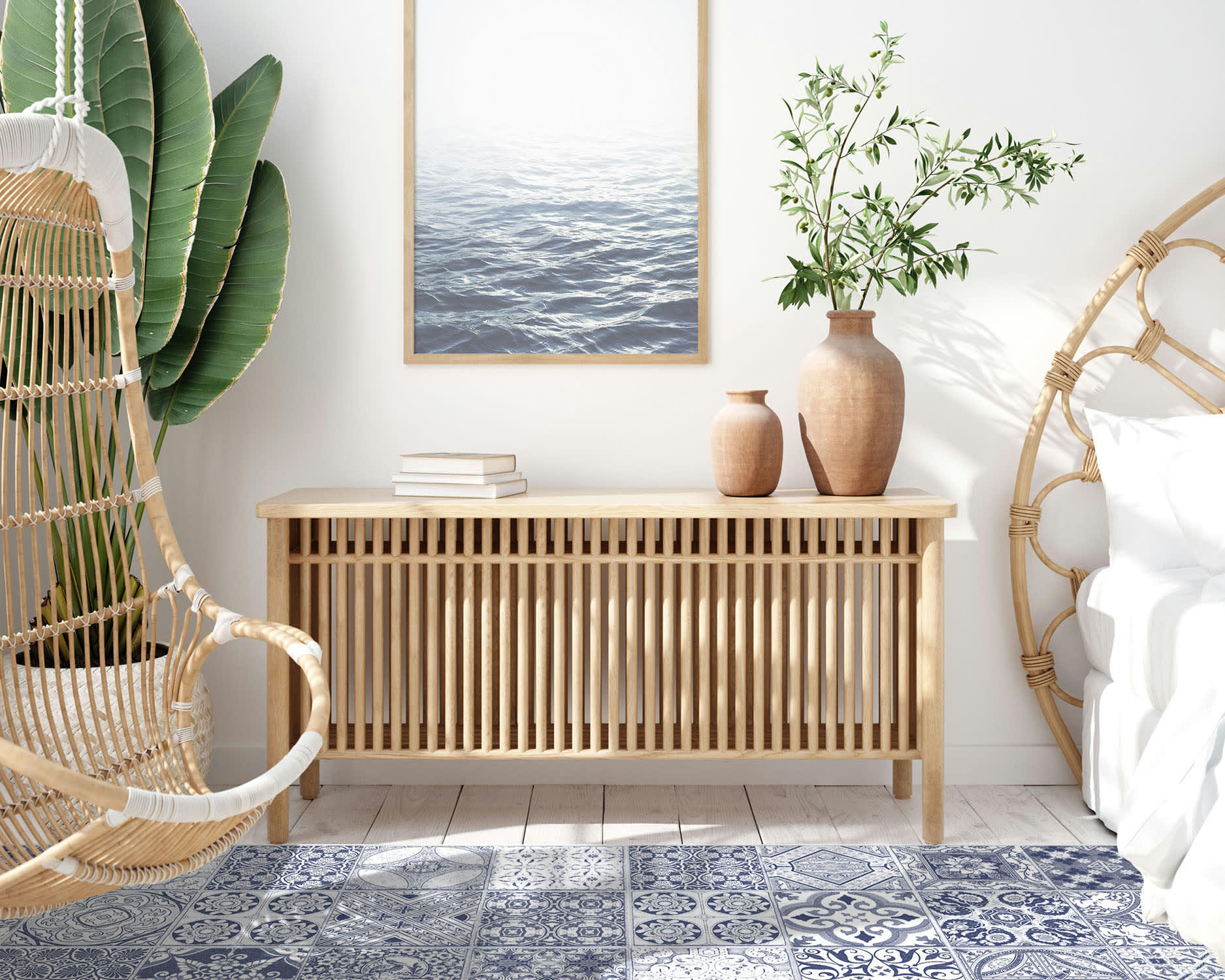 ALFOMBRAS AZULEJOS - Tapis vinyle carreaux ciments jaen bleu 60x250cm