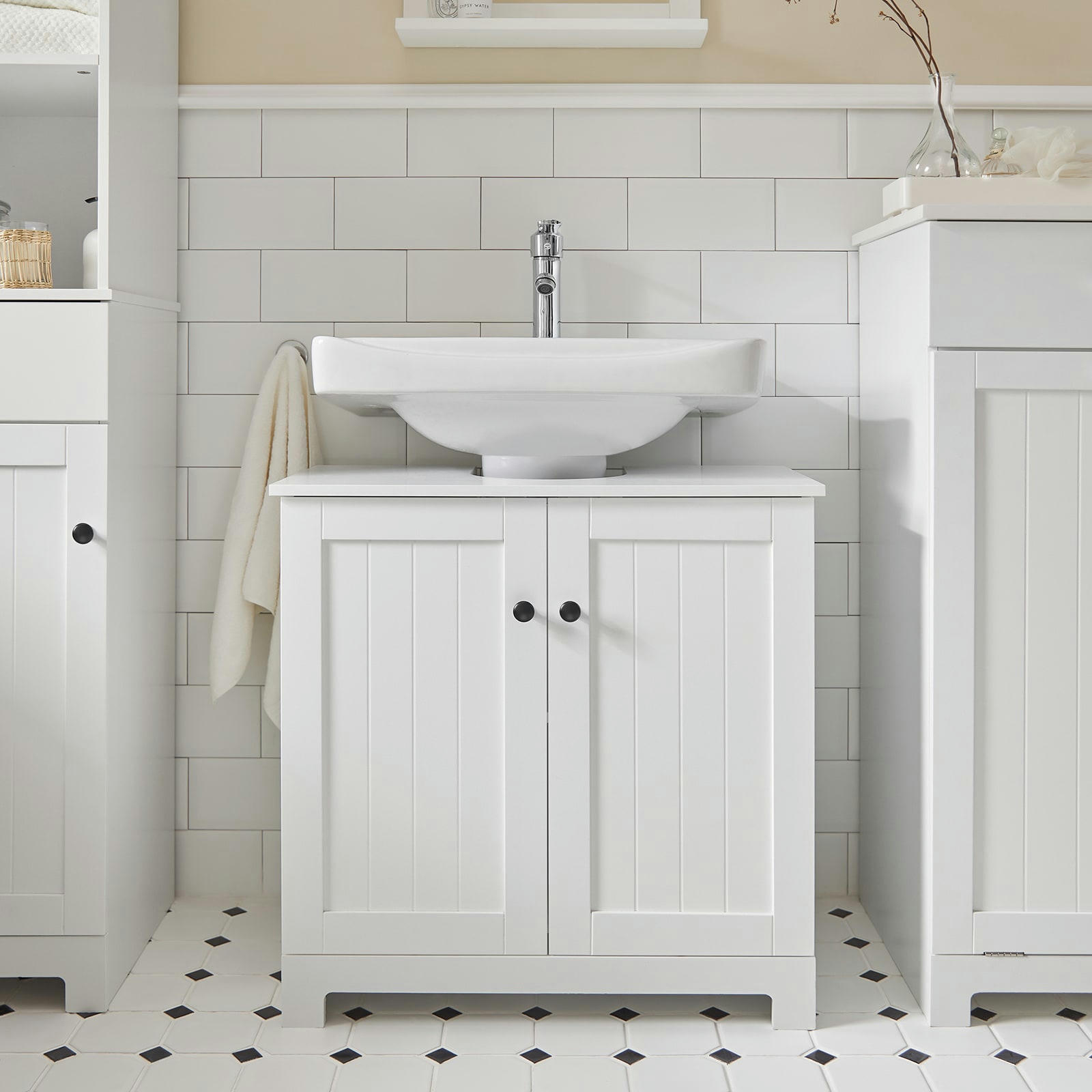 - Meuble sous-lavabo 2 portes effet bois blanc