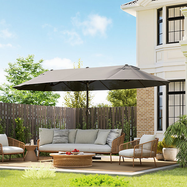 Parasol de jardin XXL parasol grande taille 4,6L x 2,7l x 2,4H m ouverture fermeture manivelle acier polyester haute densité gris