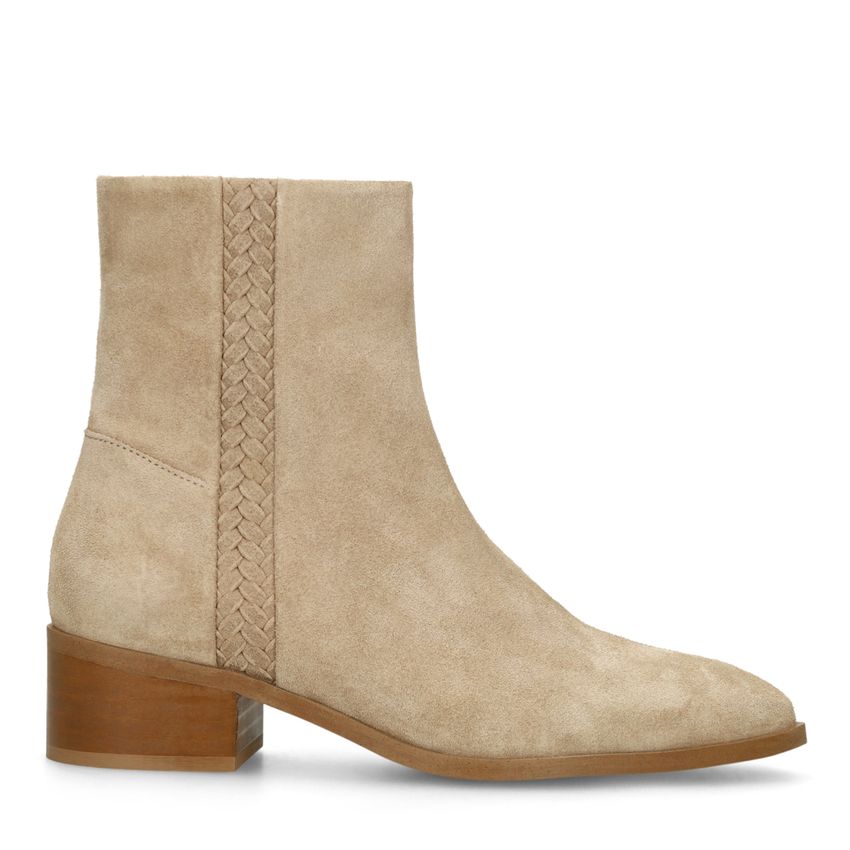 Manfield Beige suède enkellaarsjes met hak