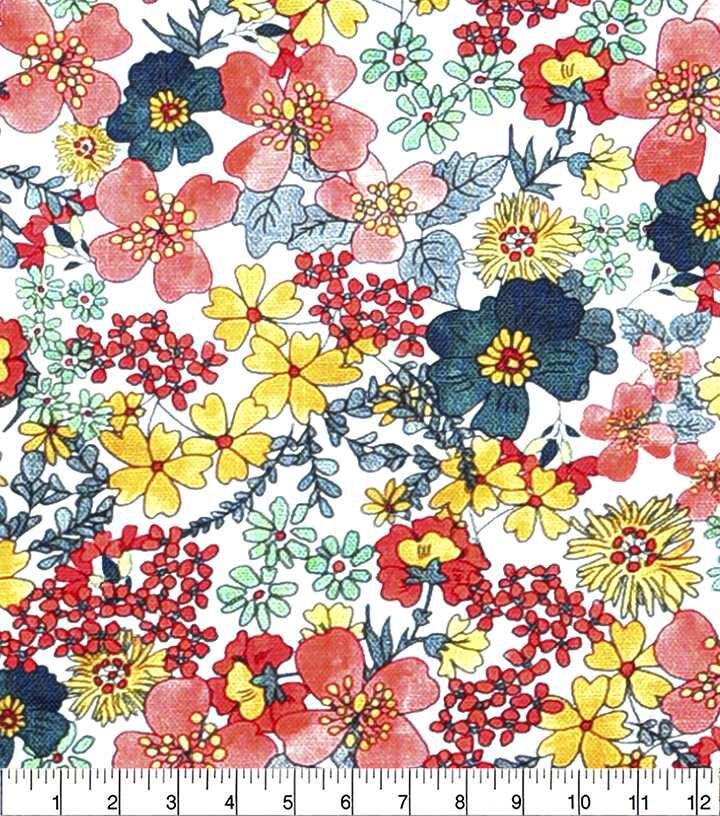 70s Floral on White Quilt Cotton Fabric by Keepsake Calico