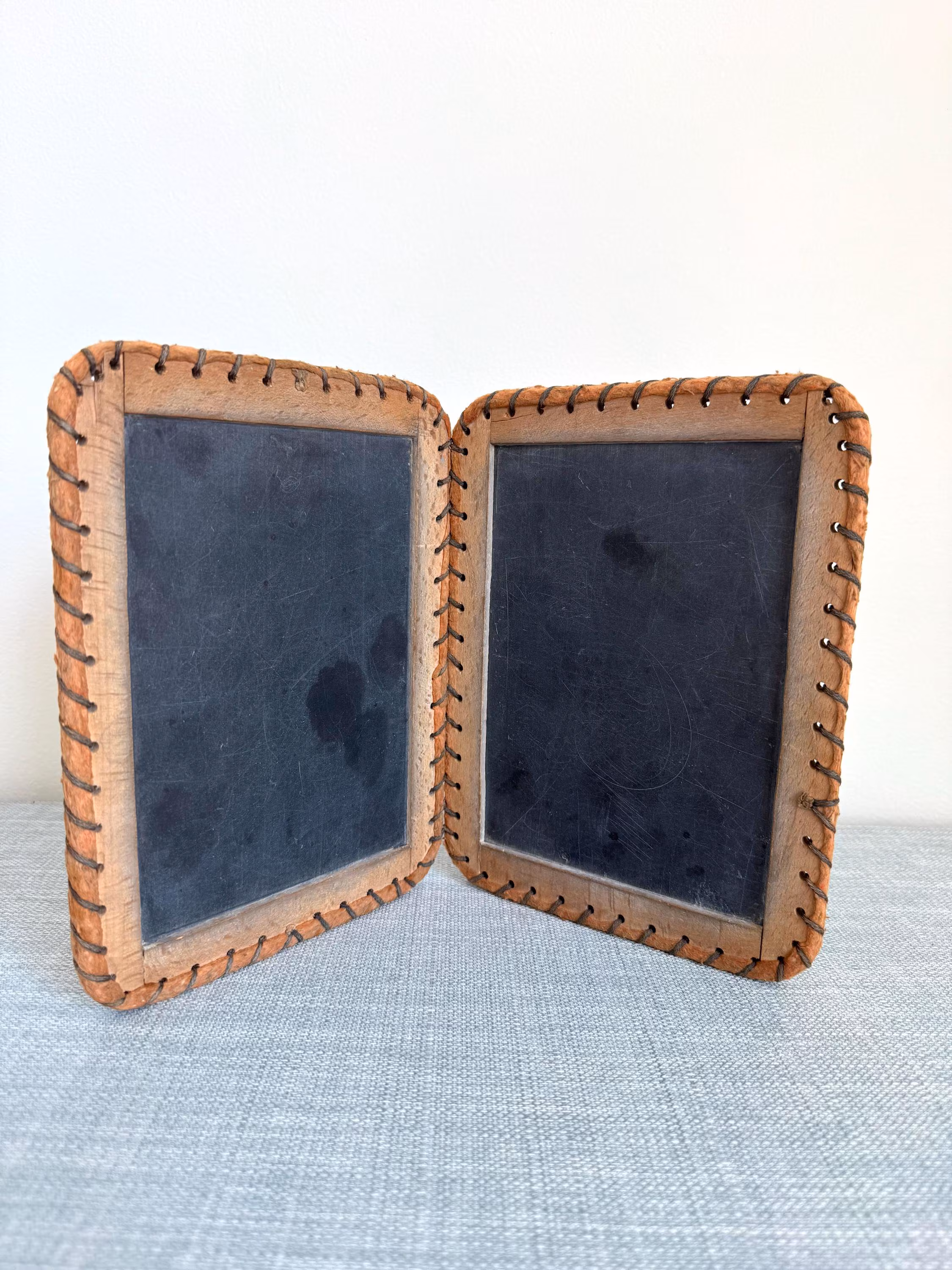 Antique Early Children's Double-Slate and Double-Sided Slate Chalkboards with Bound Edges, Primitive,