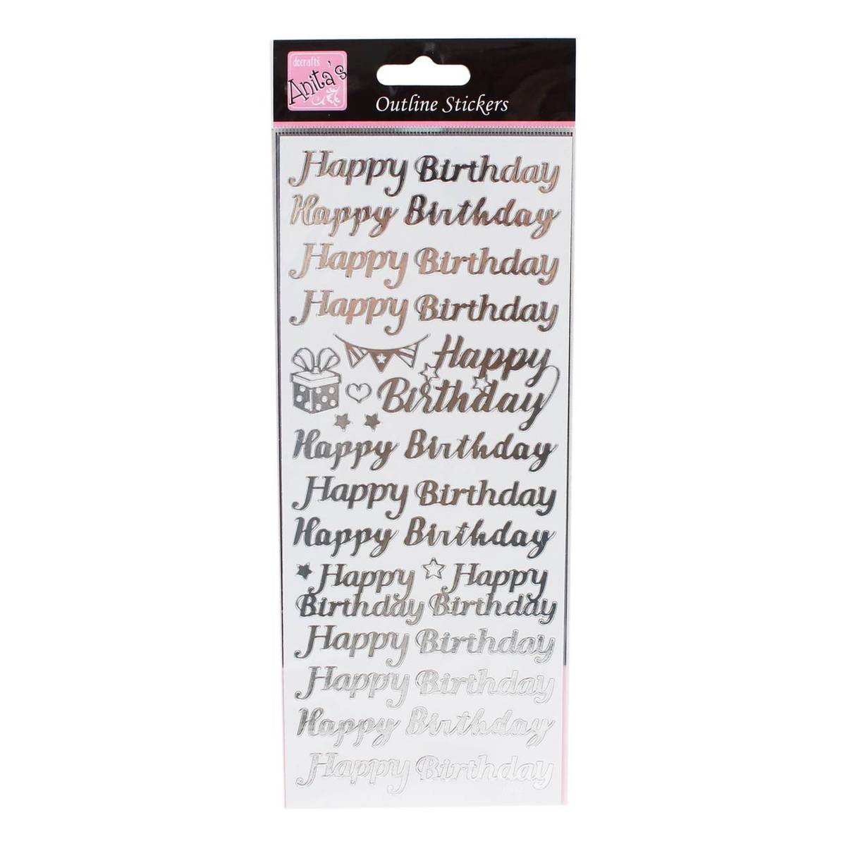Anita's Silver Happy Birthday Outline Stickers
