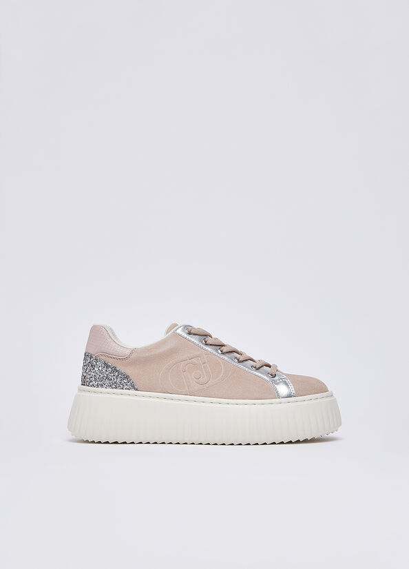 Sneakers in suede con maxi logo