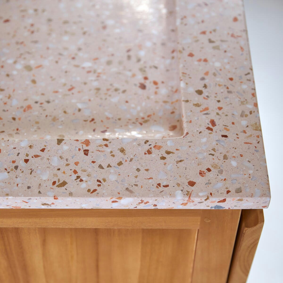 EDGAR - Meuble Salle de Bain en teck massif et terrazzo premium Pink 80 cm