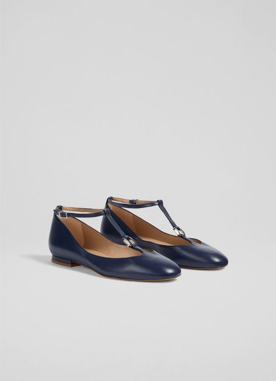 Minna Navy Leather Maryjane Flats