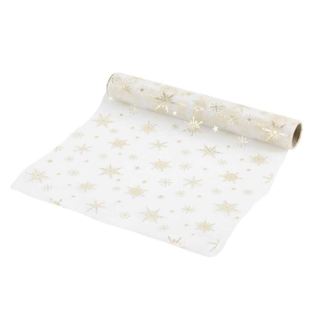 Chemin de table organza et polyester L300X28 cm blanc et doré
