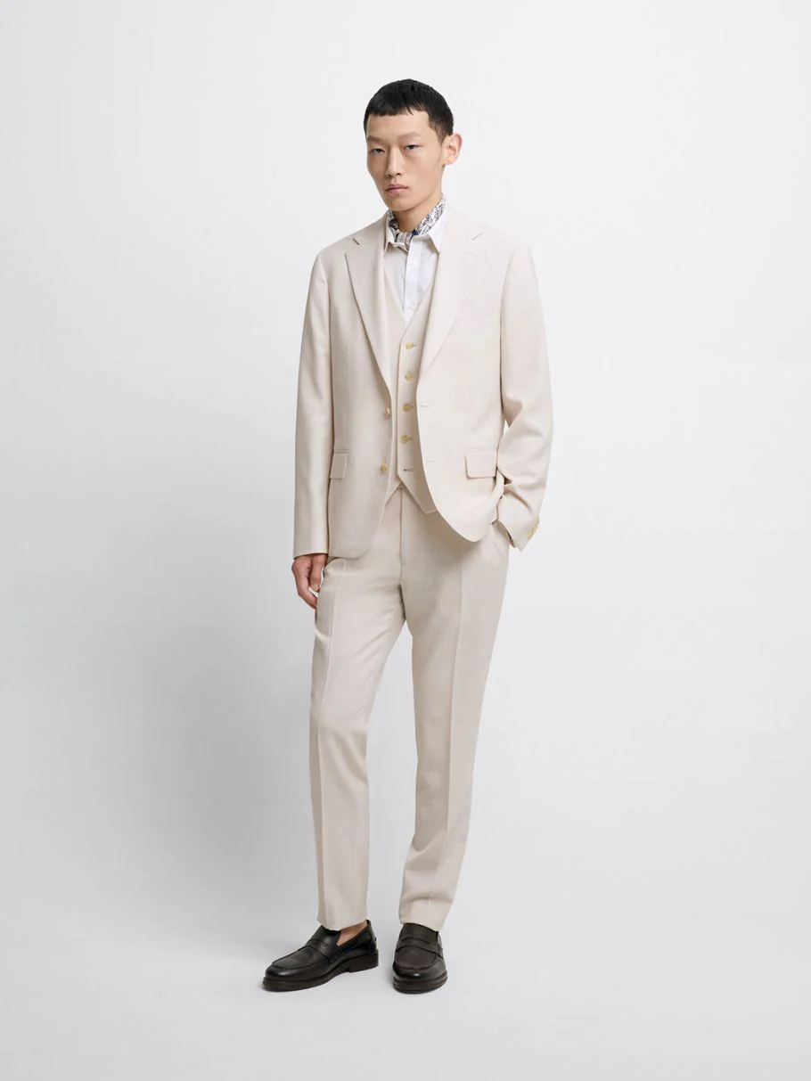 Costume 3 pièces slim blanc en laine mélangée