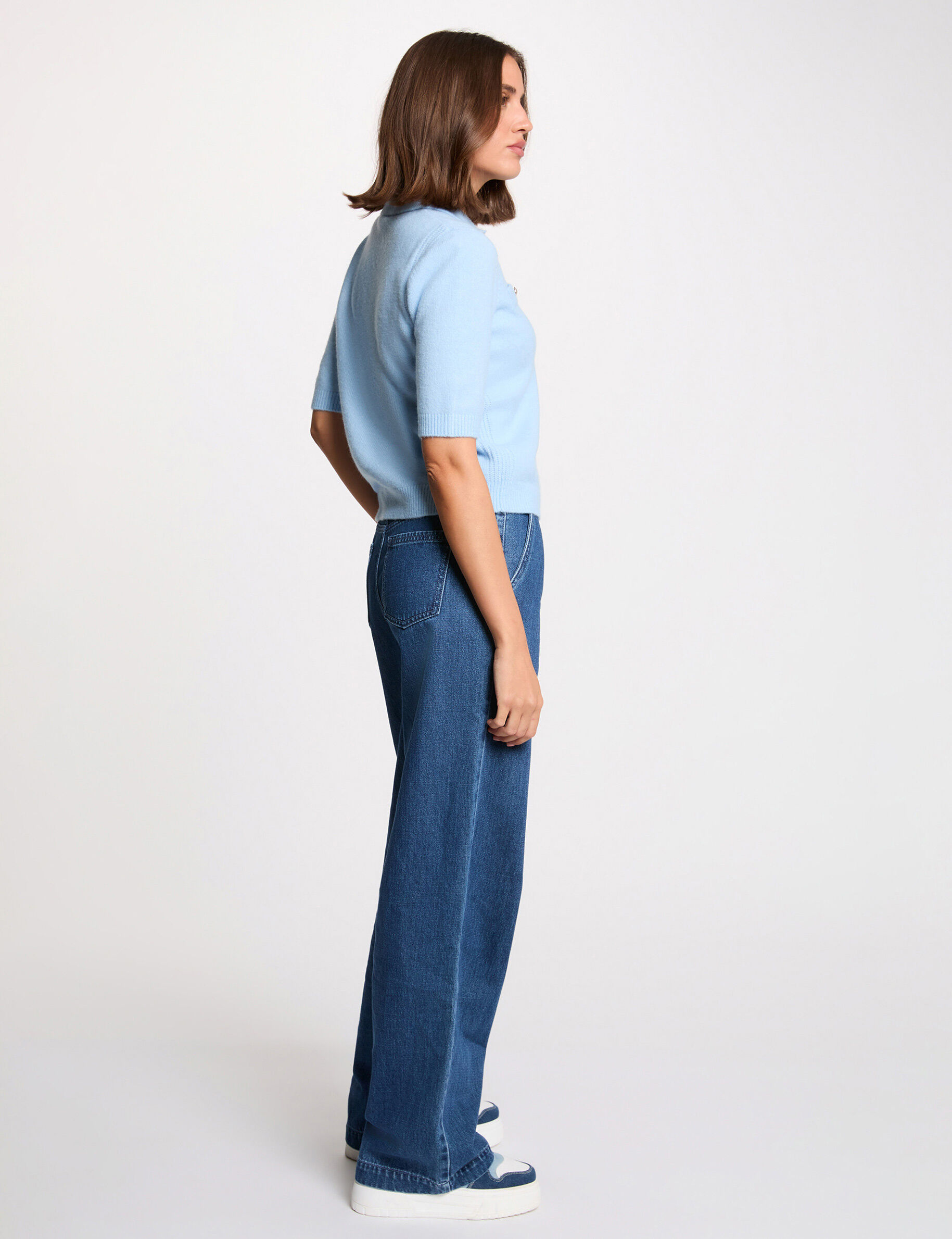 Fitted Sweater With Folded Collar Light Blue Women