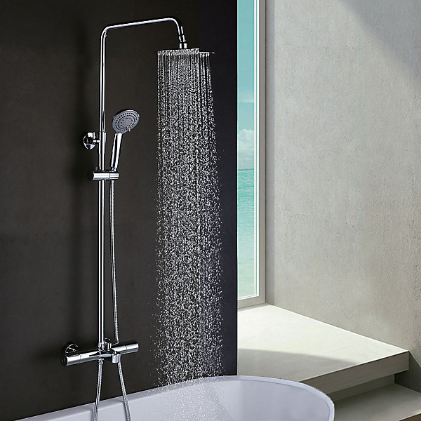 Colonne de douche thermostatique GAS ronde extra-longue, 100-150 cm, finition chrome poli, en laiton Kibath