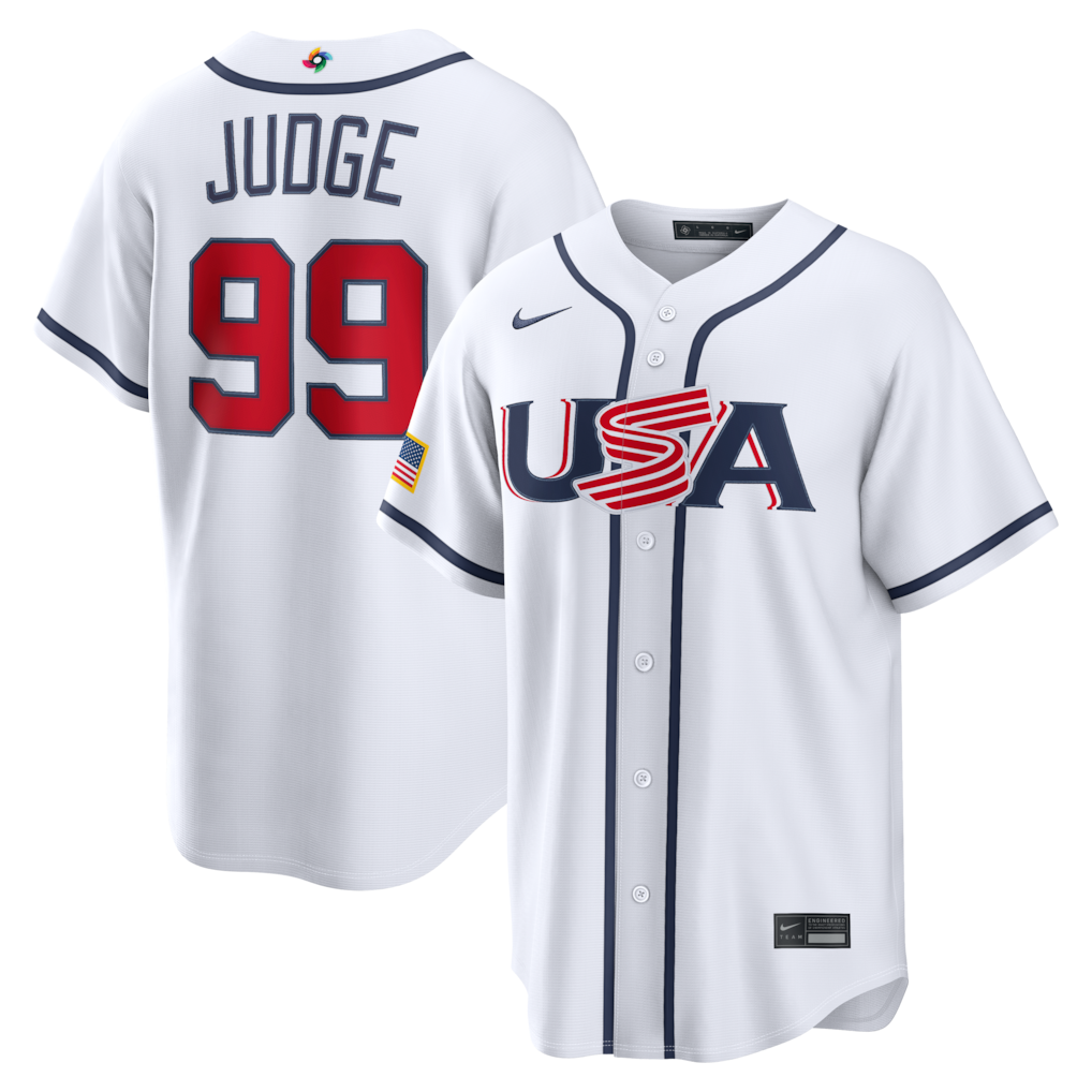 Men's USA Baseball Aaron Judge Nike 2026 World Baseball Classic Road Stadium Jersey - Navy/White