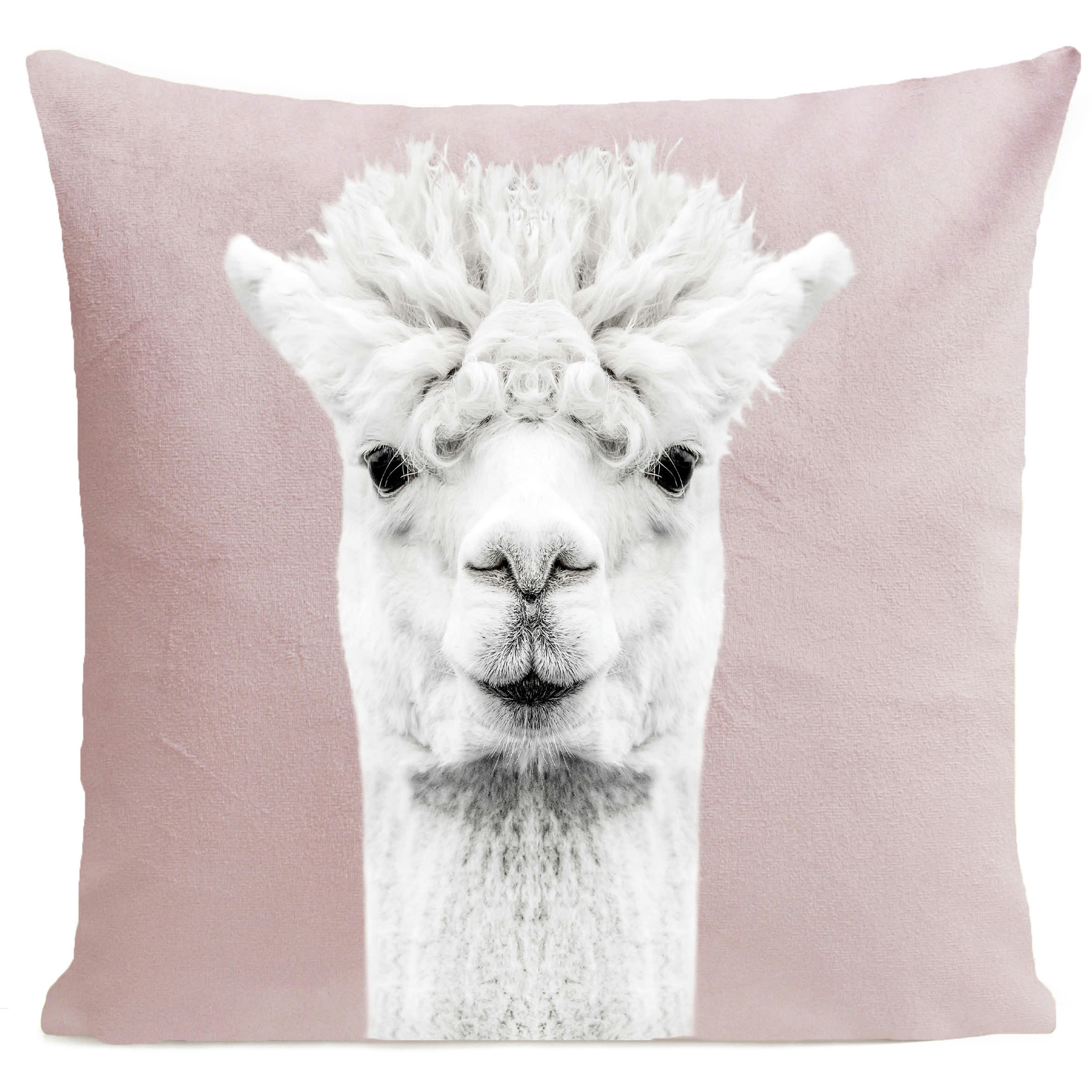 - Coussin animal lama suédine rose 40x40cm