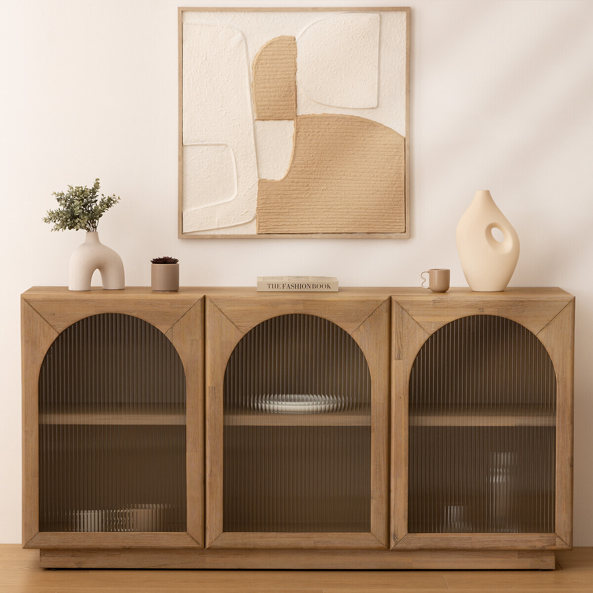 3-door glass sideboard "Lousada" Acacia, 160x80 cm