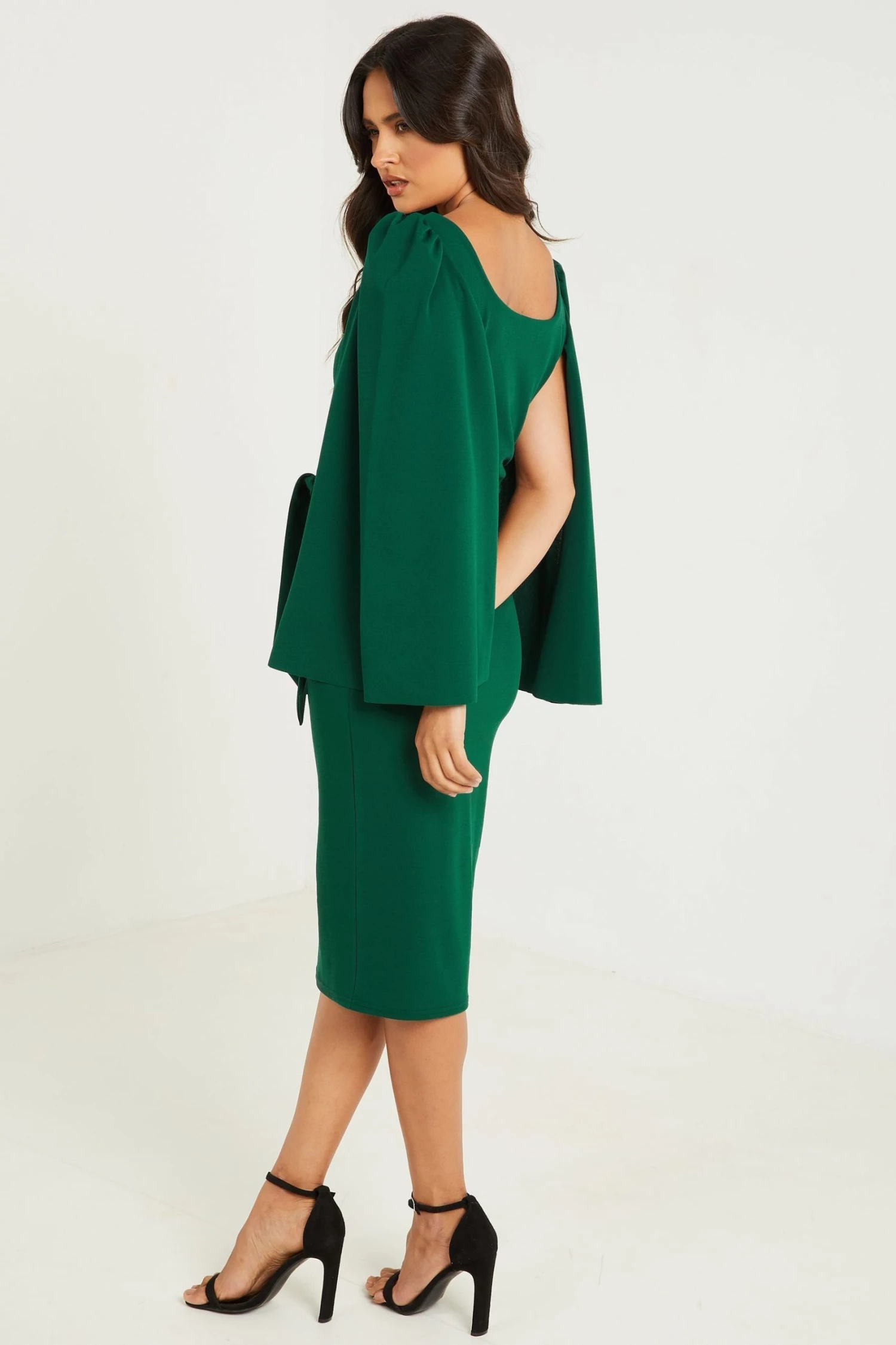 Quiz Green Scuba Crepe Tie Belt Midi Dress
