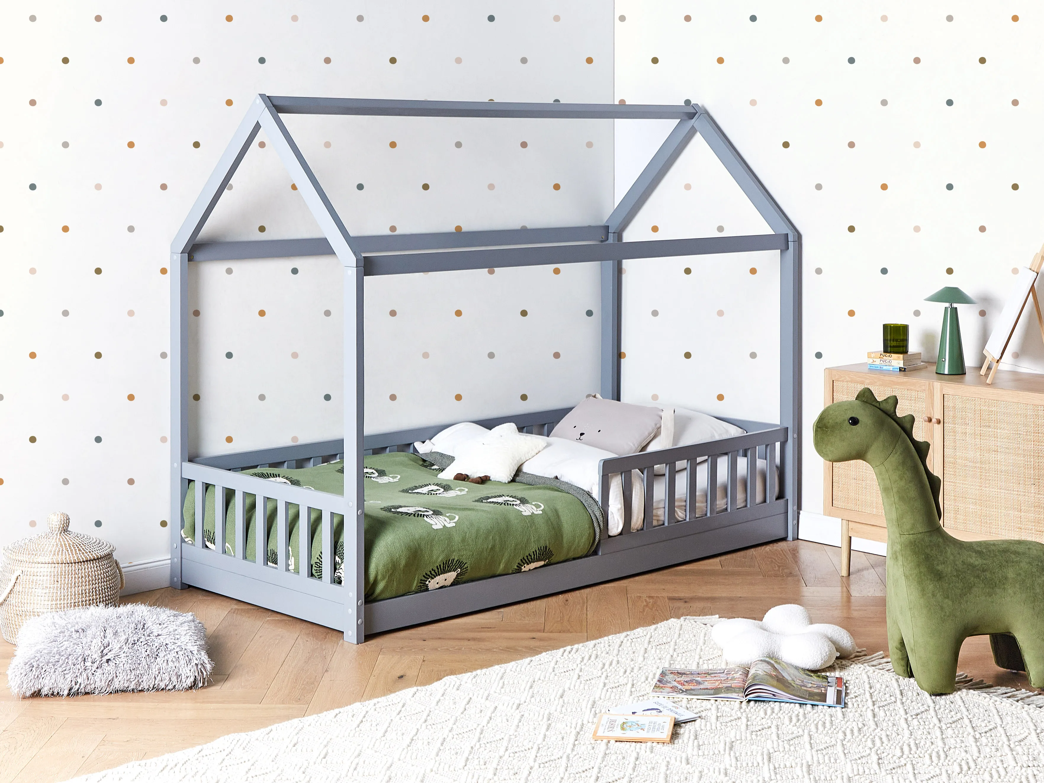 Kids Bed House Pine Wood COSSAYE 90 x 200 cm (EU Single) Grey