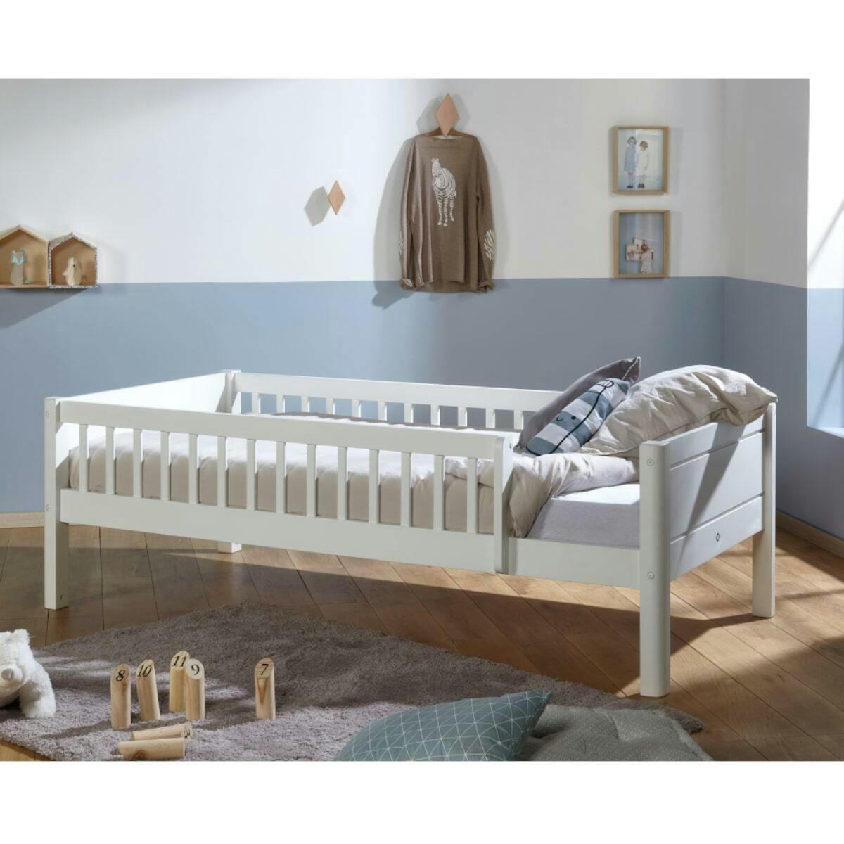 VICTORIA - Pack lit avec barrières et matelas 90x190 cm bois massif blanc