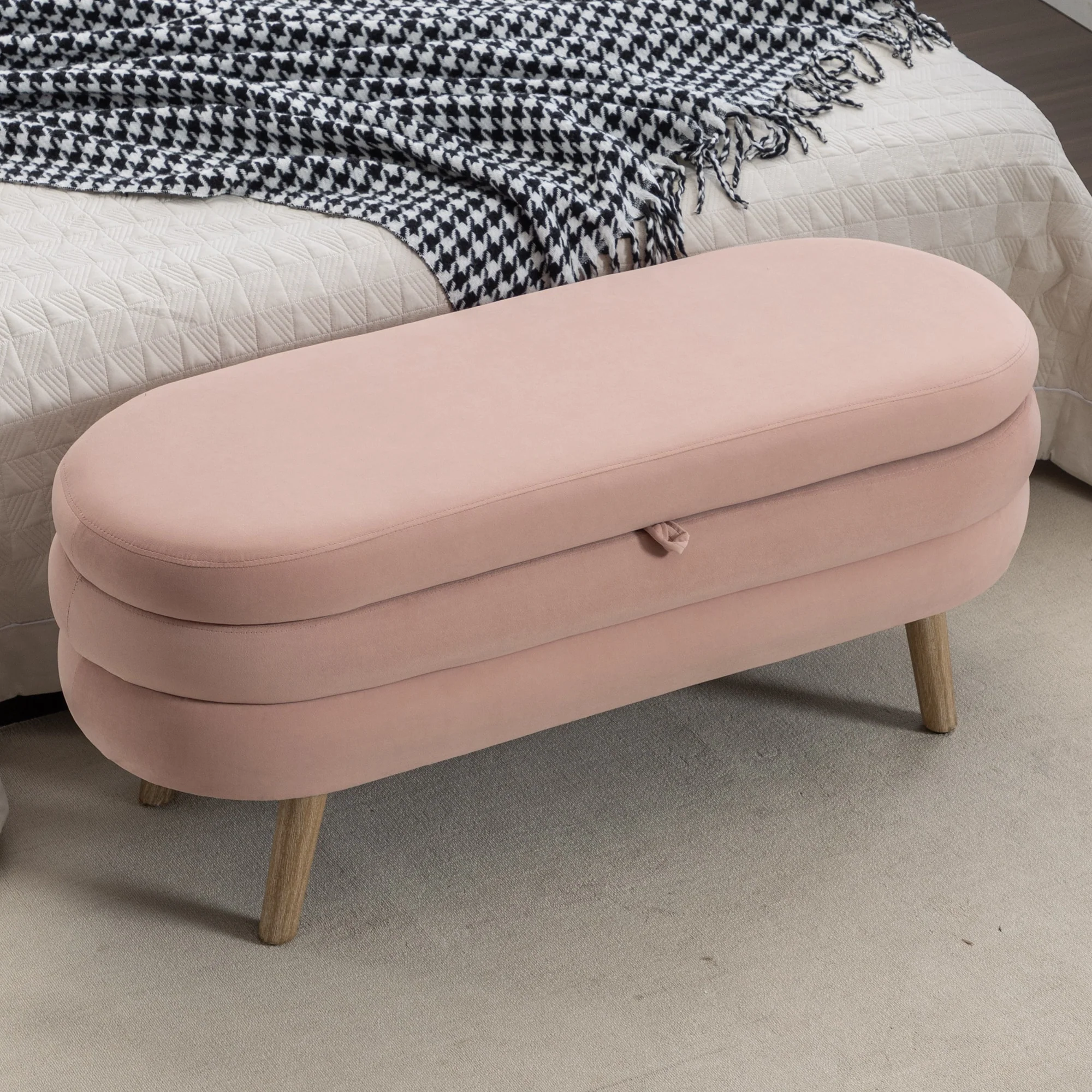 Velvet Fabric Storage Bench with Wood Legs