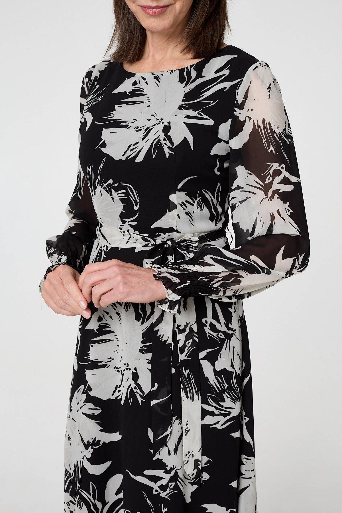 Izabel London Floral Tie Waist Layered Maxi Dress