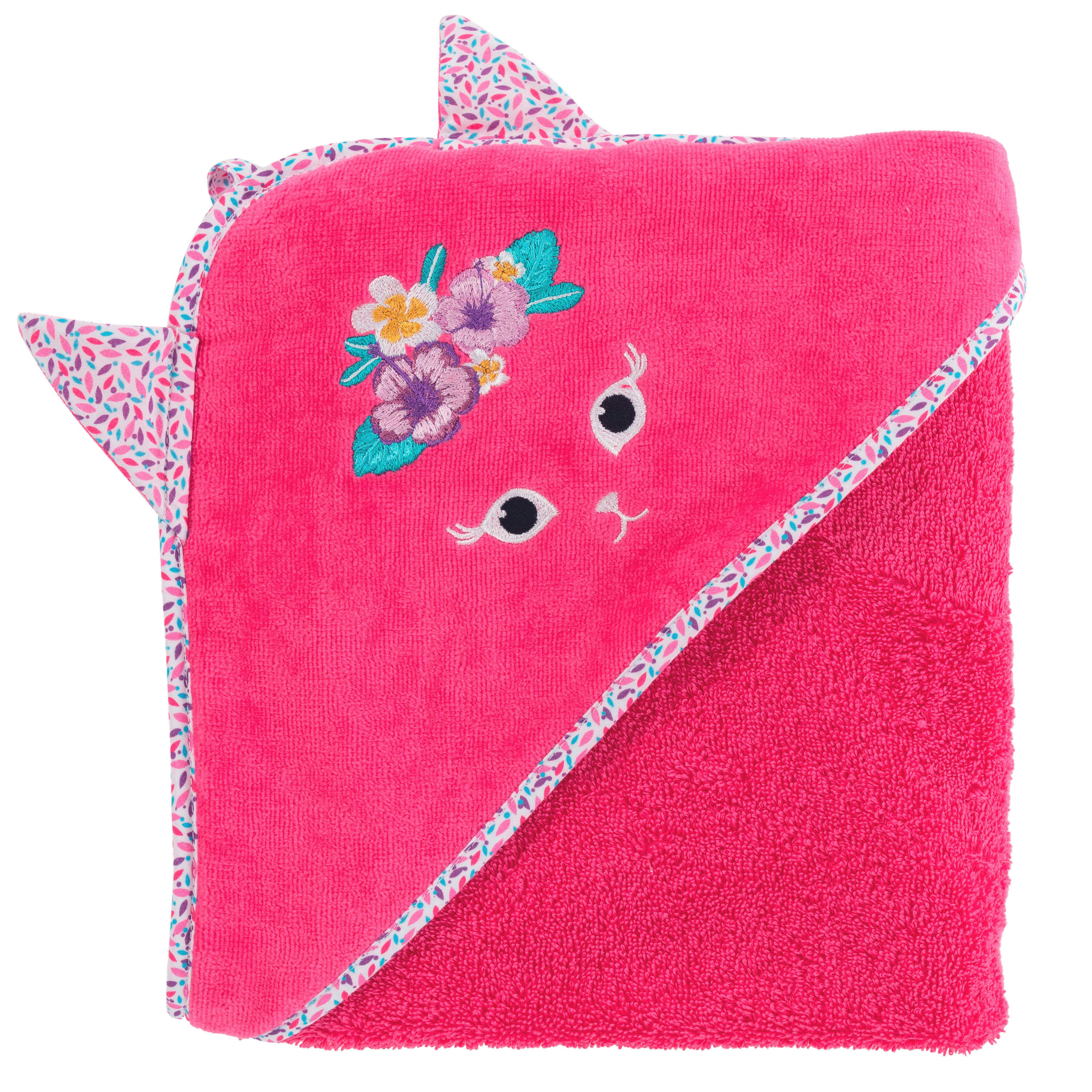 BEACHFUL - Cape de bain coton brodé bouclette rose 80 x 80 cm